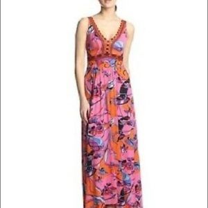 Hale Bob Printed Coral Maxi Long Dress Sz XS